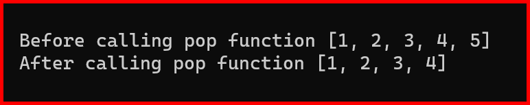 Picture showing the output of the Pop function in python